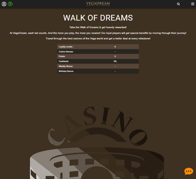 VegaDream Casino Desktop Preview 2
