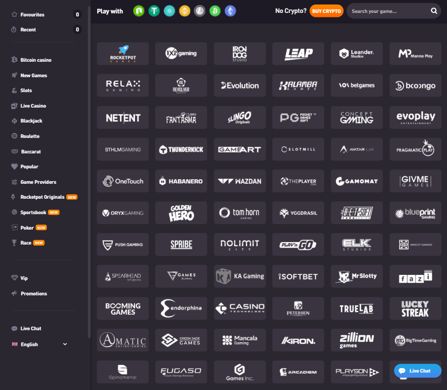 Rocketpot Casino Desktop Preview 2