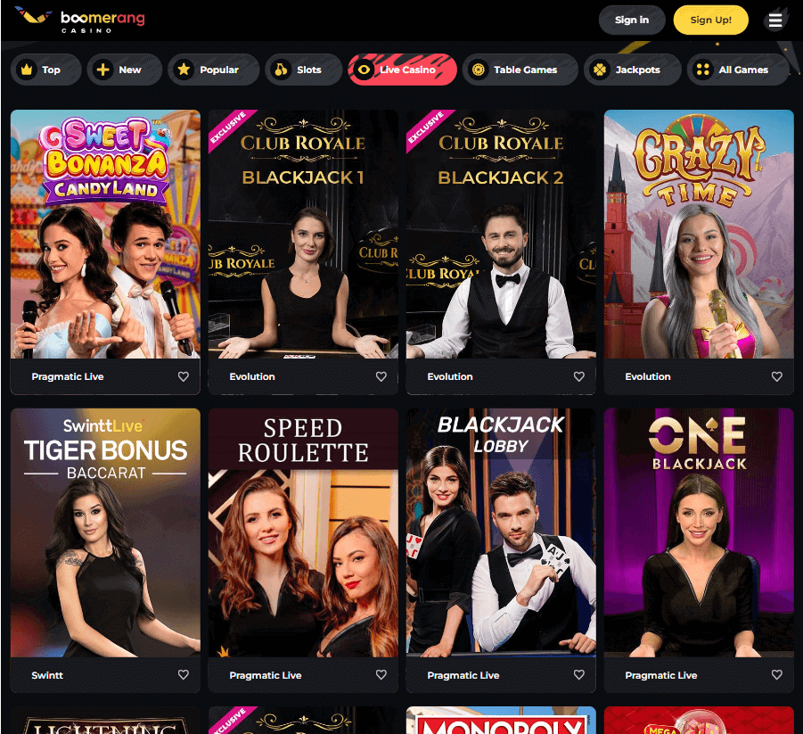 Boomerang Casino Desktop Preview 2
