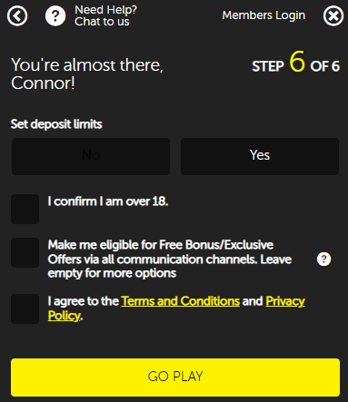 Begin with registration, then log in and hit the prominent yellow 'Deposit' button.
