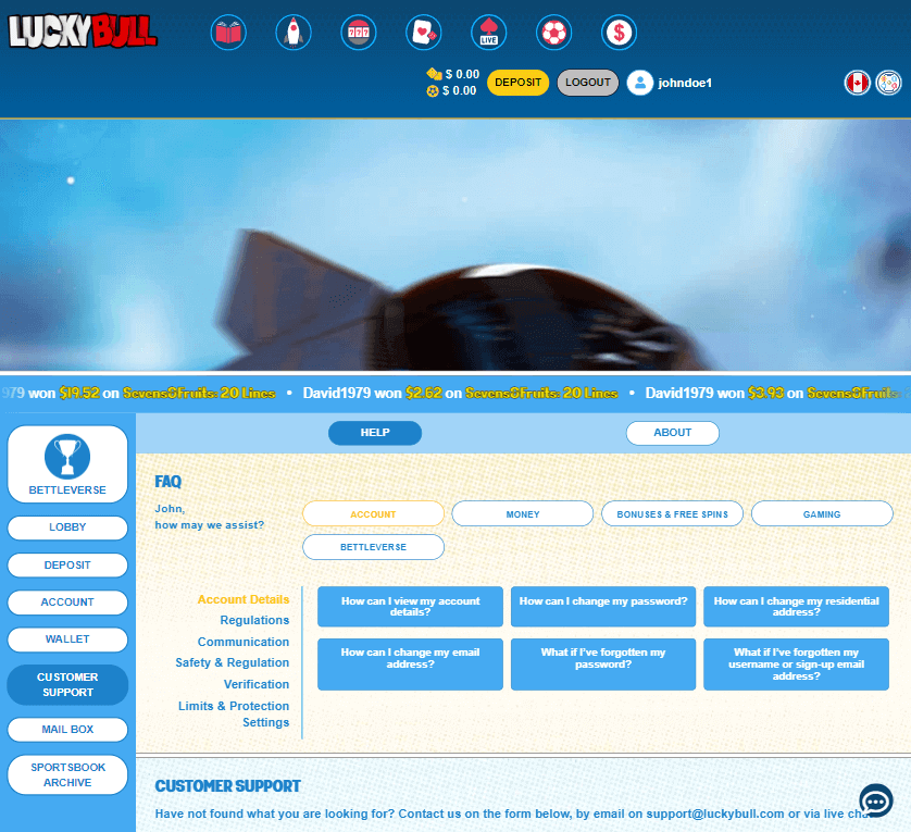 Lucky Bull Casino Mobile Preview 2