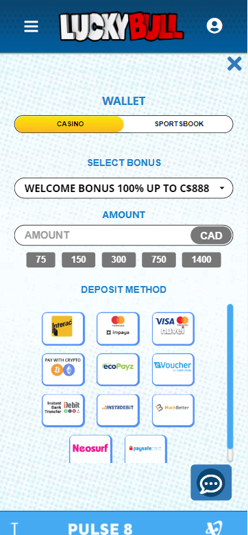 Lucky Bull Casino Desktop Preview 1