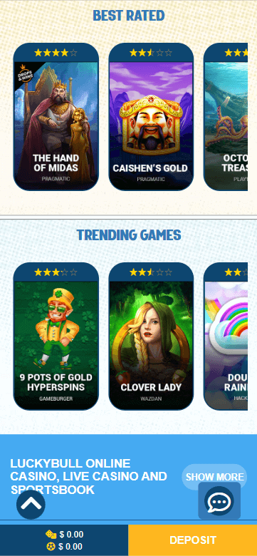 Lucky Bull Casino Desktop Preview 2