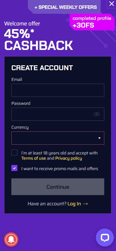 JustBit Casino Signup Process Image 1