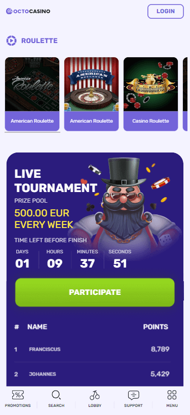Octocasino Mobile Preview 2