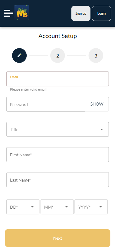 Registering on Mango Spins Casino Image 1
