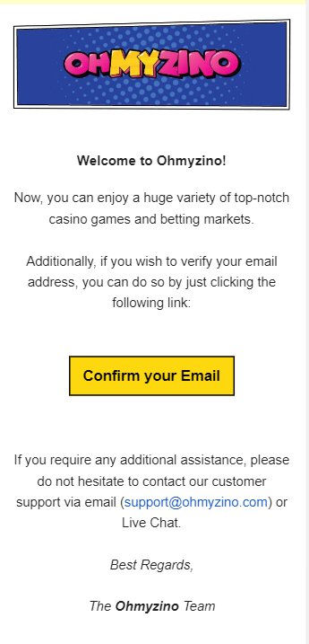 Ohmyzino Casino Signup Procedure Snapshot 4