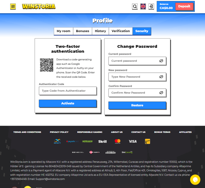 Winstoria Casino Desktop Preview 1