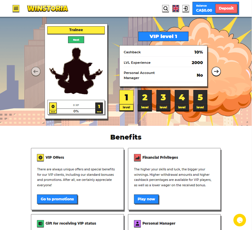 Winstoria Casino Desktop Preview 2