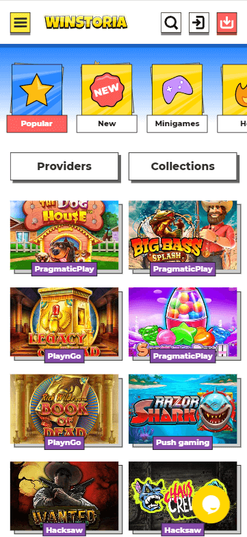 Winstoria Casino Mobile Preview 1
