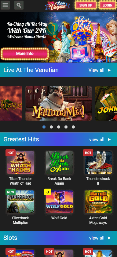 EddyVegas Casino Mobile Preview 2