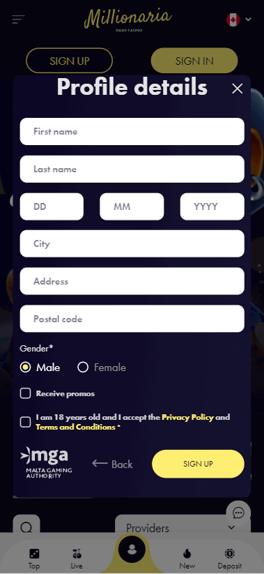 Illustration of Millionaria Casino Sign-Up Process - Image 2