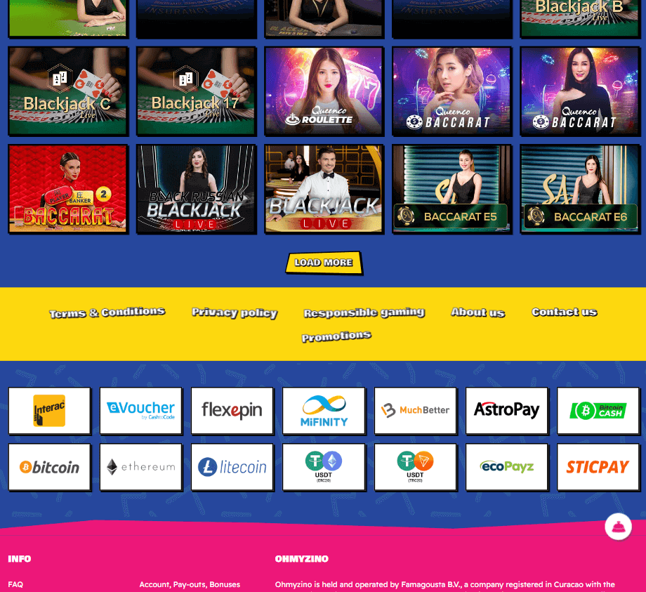 Ohmyzino Casino Desktop Preview 2