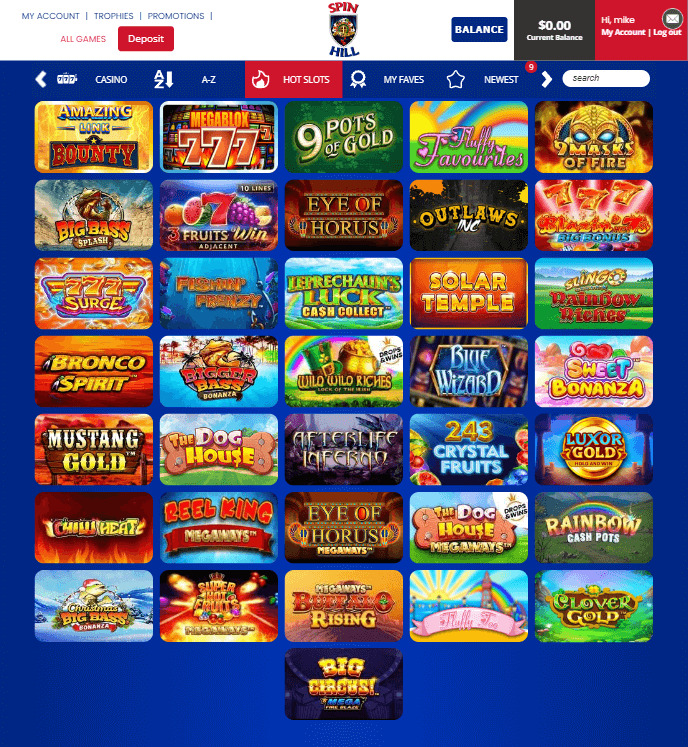 Spin Hill Casino Desktop Preview 1