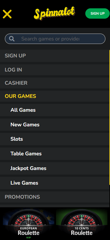 Spinnalot Casino Mobile Preview 2