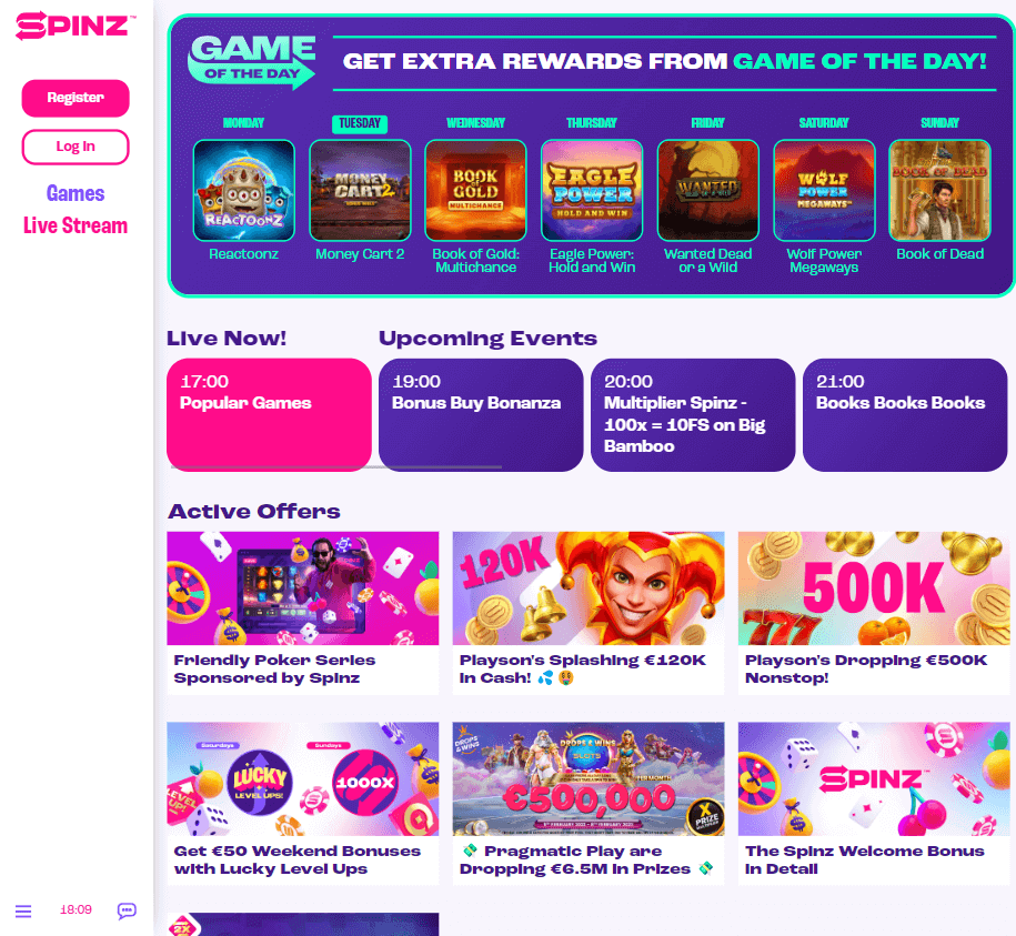 Spinz Casino Desktop Preview 1