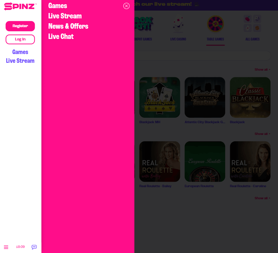 Spinz Casino Desktop Preview 2