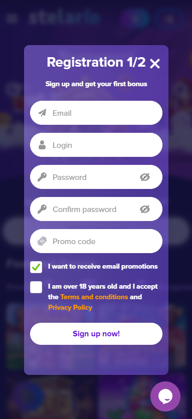 Stelario Casino Sign-Up Process Illustration 1