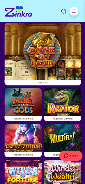 Zinkra Casino Mobile Preview 1