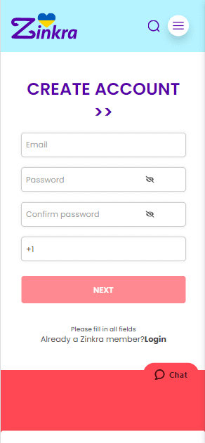 Zinkra Casino Sign-Up Procedure Image 1