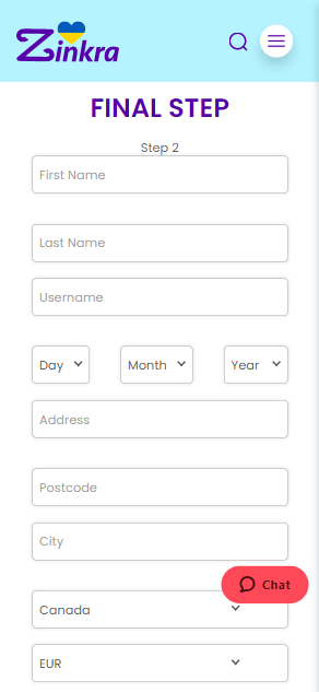 Zinkra Casino Sign-Up Procedure Image 2