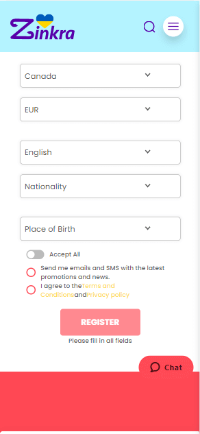 Zinkra Casino Sign-Up Procedure Image 3