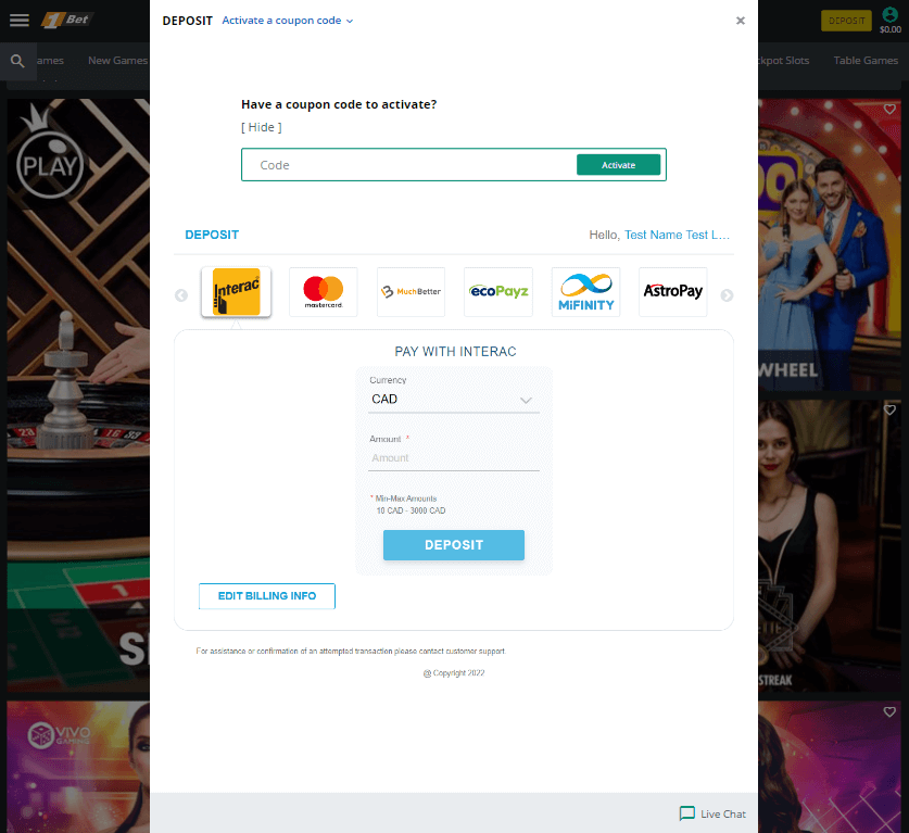 1Bet Casino Desktop Preview 1