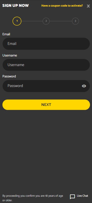 An image showcasing the Palmslots Casino registration process, Part 1.
