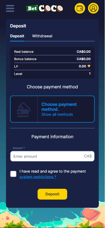 BetCoco Casino Mobile Preview 1