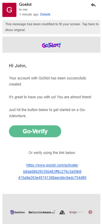 Snapshot of GoSlot Casino Registration Process: Step 4