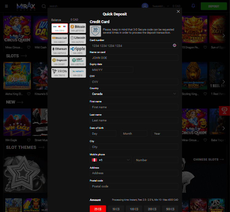 Mirax Casino Desktop Preview 1