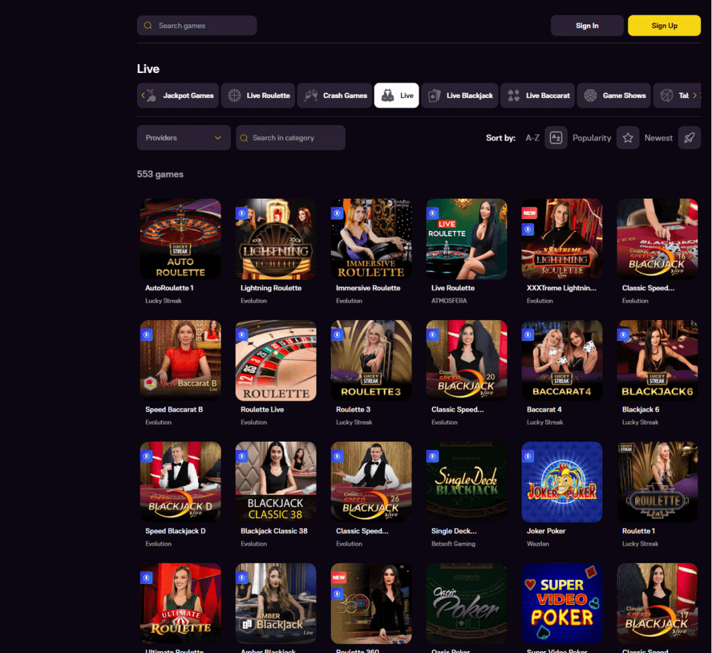 Zoome Casino Desktop Preview 2