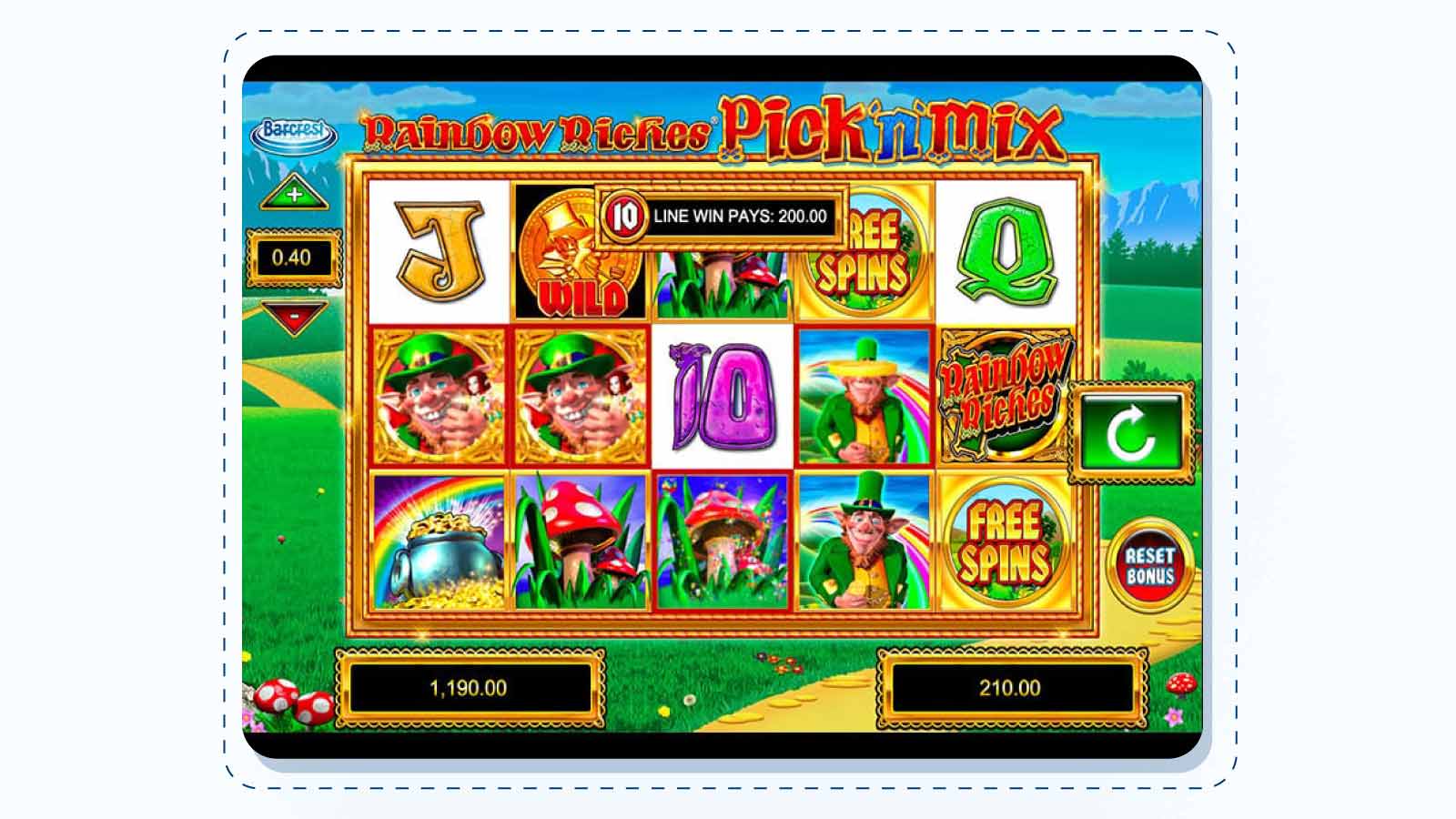 Rainbow Riches Pick n Mix showcases a solid 98% RTP, crafted by Barcrest