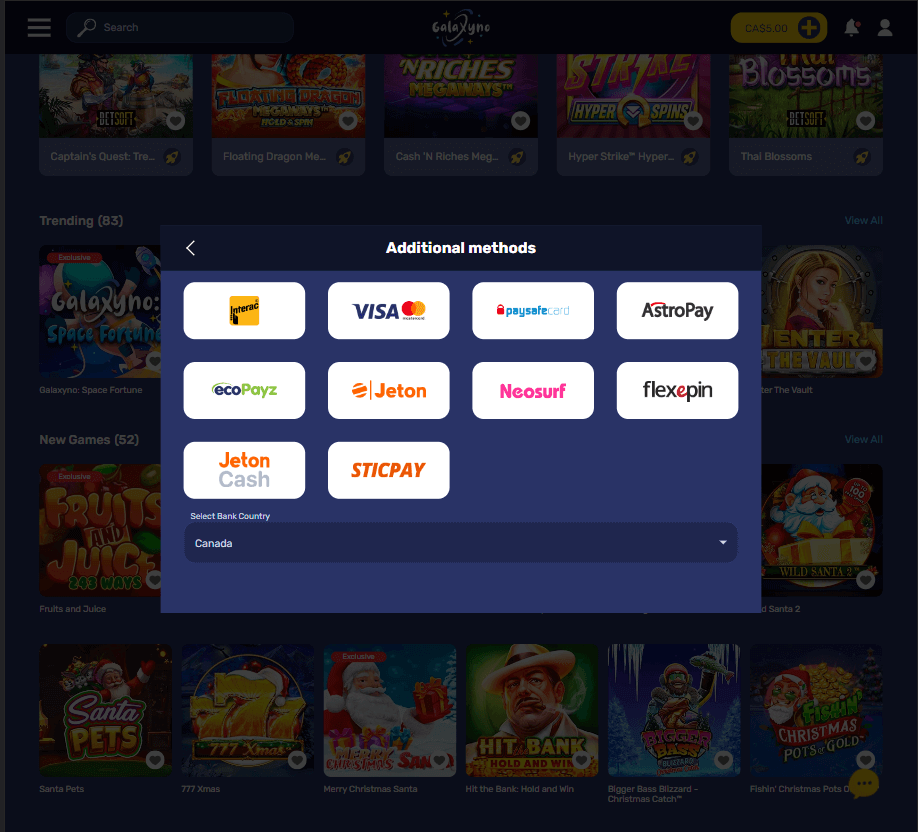 Galaxyno Casino Desktop Preview 1