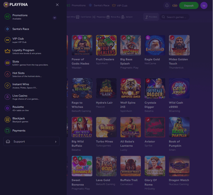 Предпросмотр Playfina Casino на компьютере 2