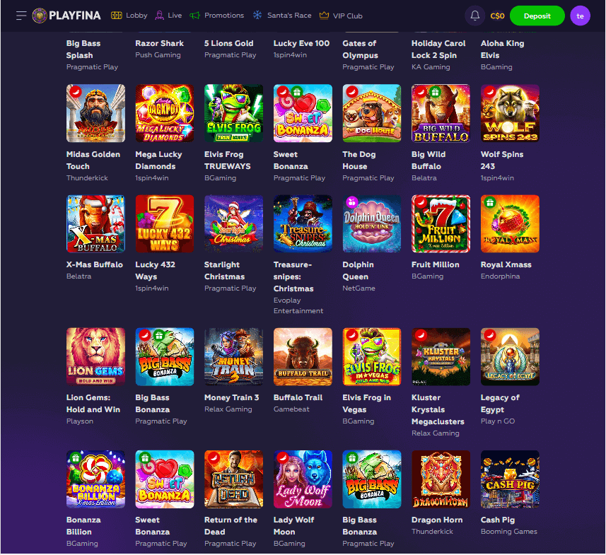 Предпросмотр Playfina Casino на компьютере 1