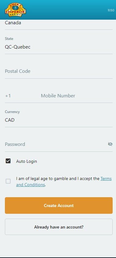 Image Guide: How to Register at Lucky Emperor Casino – Step 2