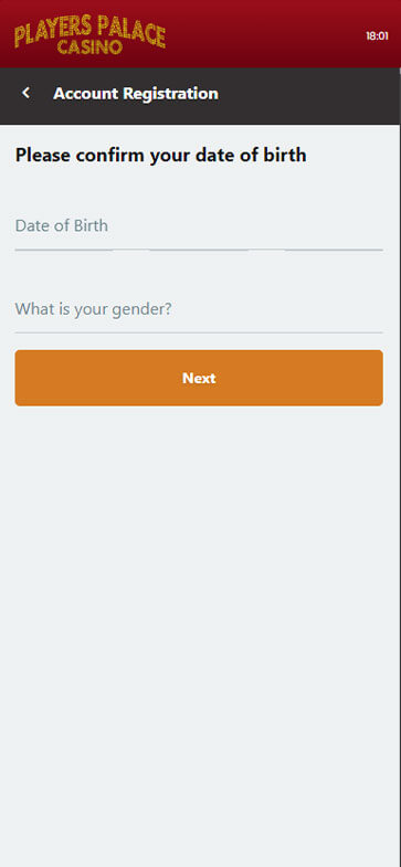 Image of the Players Palace Casino Registration Process Step 2