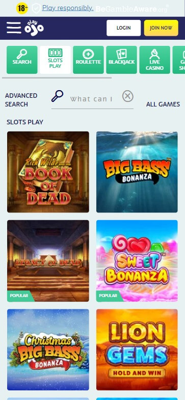 PlayOjo Casino Mobile Preview 1