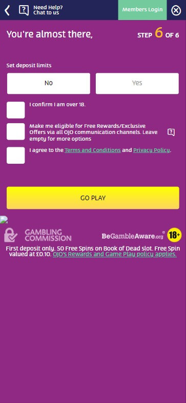 PlayOJO Casino Registration Process Image: Step 1