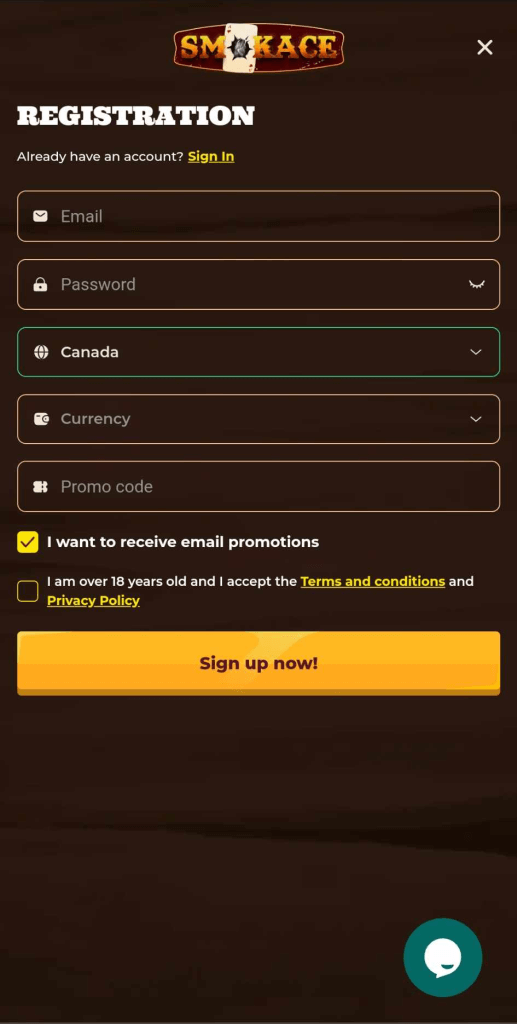 SmokAce Casino Registration Procedure Illustration 2
