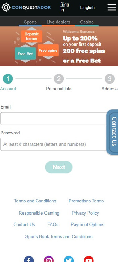 Step-by-step Imagery of Conquestador Casino Registration Process 2