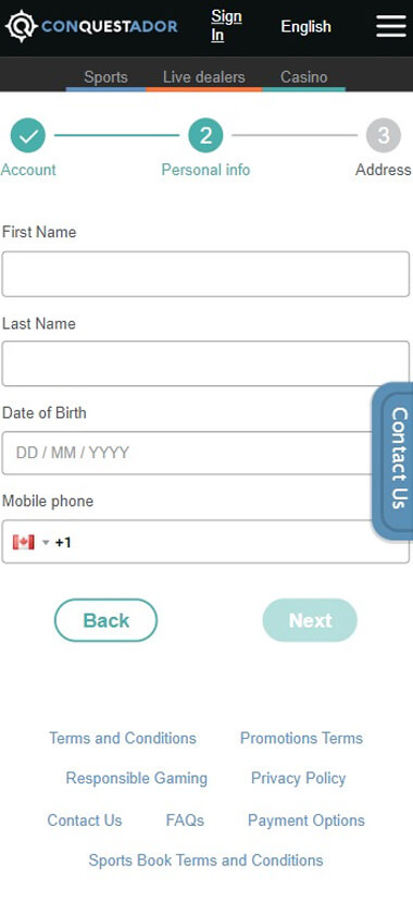 Step-by-step Imagery of Conquestador Casino Registration Process 3