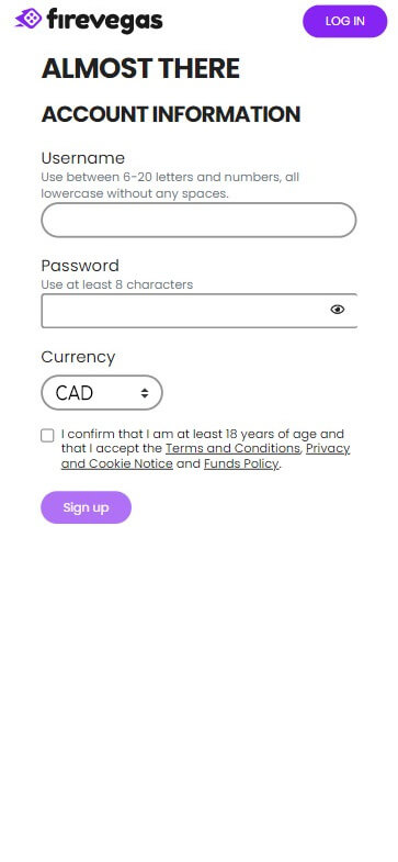 Visual walkthroughs for completing the FireVegas Casino signup are available.