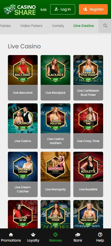 Casino Share Mobile Preview 1