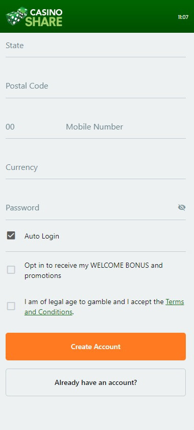Second Step in Casino Share Registration