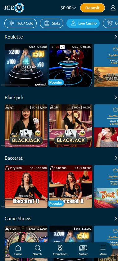 Ice36 Casino Mobile Preview 2