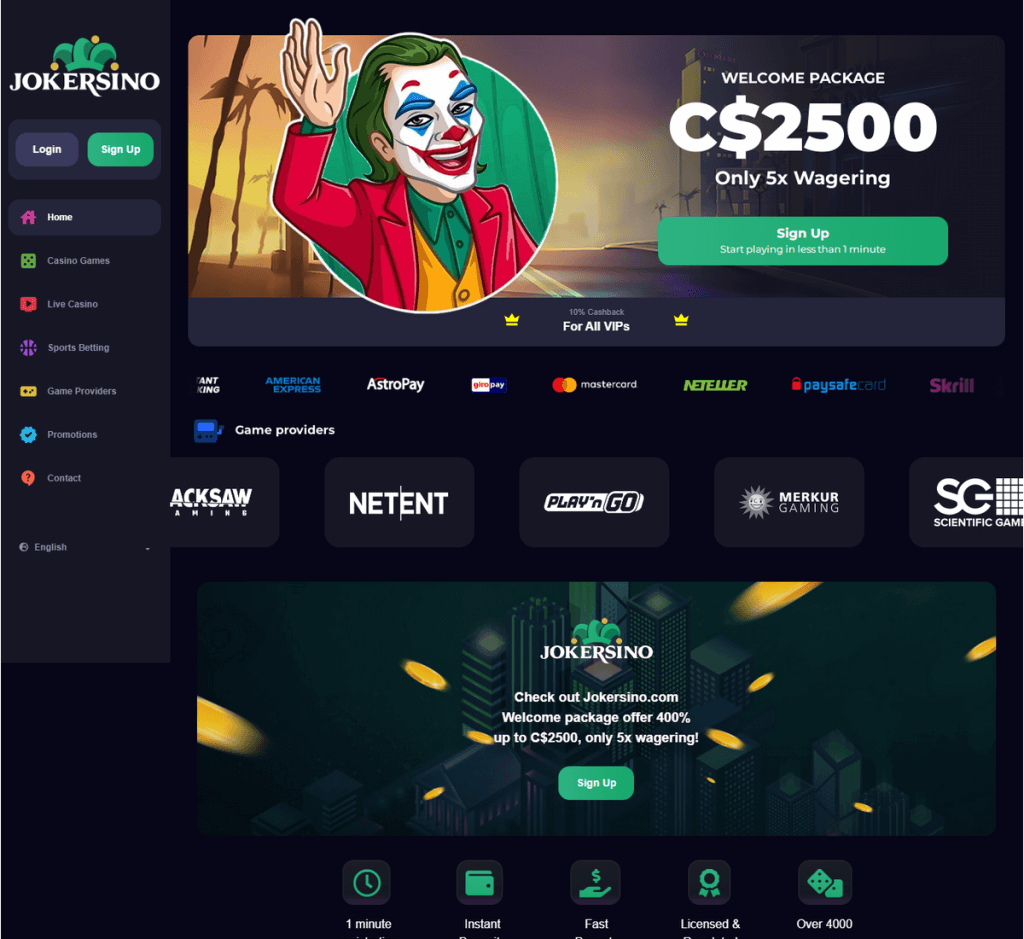 Jokersino Casino Desktop Preview 1