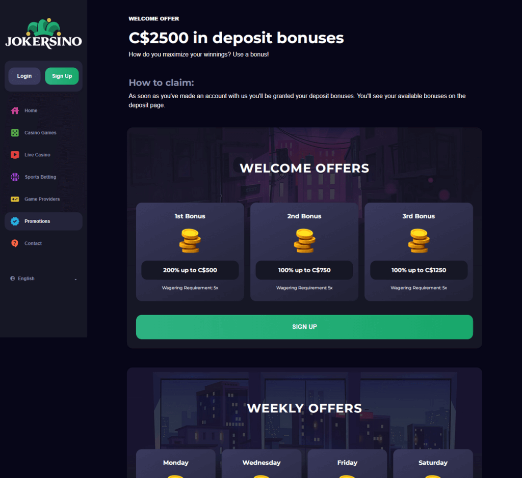 Jokersino Casino Desktop Preview 2