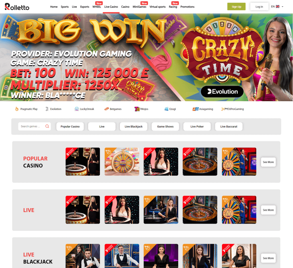 Rolletto Casino Desktop Preview 2